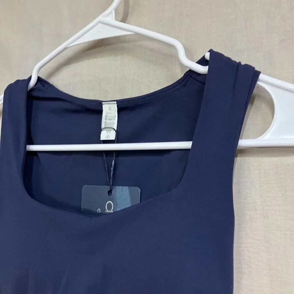 Anna-Kaci Women Small Navy Blue Active Square Neck Wide Straps Cropped Tank Top